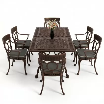 6 kişilik alüminyum döküm masa sandalye takımı ferforje masa takımı Renk Bakır Eskitme