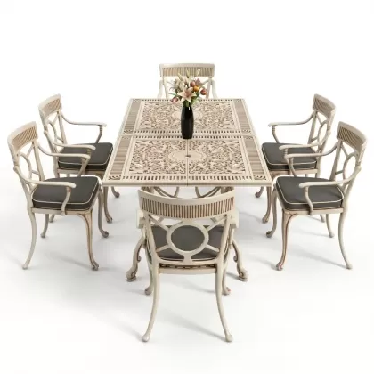 6 kişilik alüminyum döküm masa sandalye takımı ferforje masa takımı Renk Beyaz Eskitme