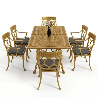6 kişilik alüminyum döküm masa sandalye takımı ferforje masa takımı Renk Gold Altın