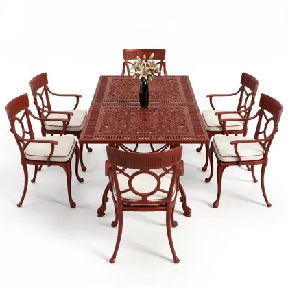 6 kişilik alüminyum döküm masa sandalye takımı ferforje masa takımı Renk Kiremit Kırmızısı