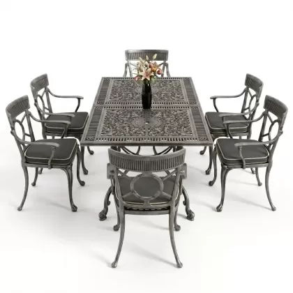 6 kişilik alüminyum döküm masa sandalye takımı ferforje masa takımı Renk Kiremit Gümüş Silver