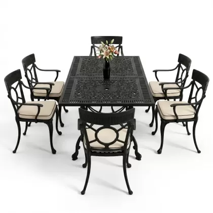 6 kişilik alüminyum döküm masa sandalye takımı ferforje masa takımı Renk Siyah