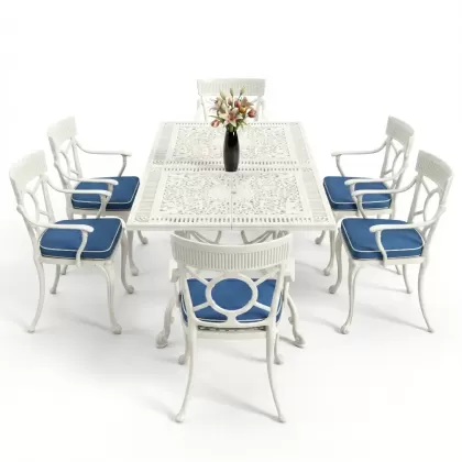 6 kişilik alüminyum döküm masa sandalye takımı ferforje masa takımı Renk Beyaz