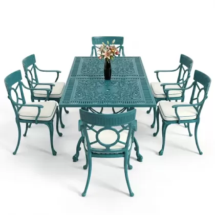 6 kişilik alüminyum döküm masa sandalye takımı ferforje masa takımı Renk Turkuaz
