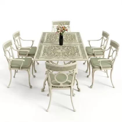 6 kişilik alüminyum döküm masa sandalye takımı ferforje masa takımı Renk Yeşil Patina