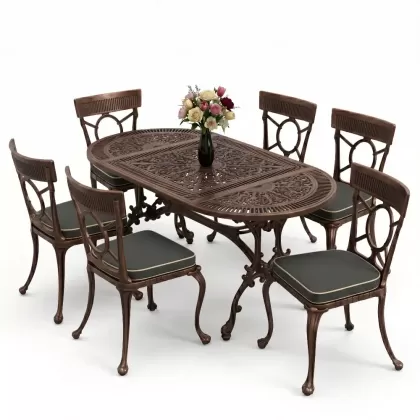 6 kişilik alüminyum döküm masa sandalye takımı ferforje masa takımı Renk Bakır Eskitme