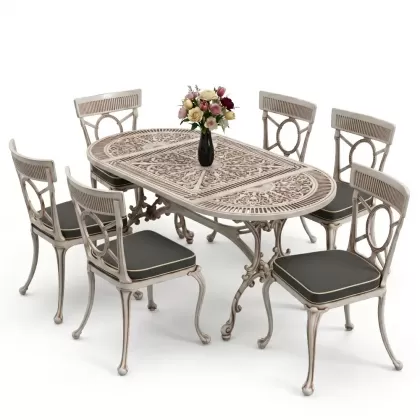 6 kişilik alüminyum döküm masa sandalye takımı ferforje masa takımı Renk Beyaz Eskitme