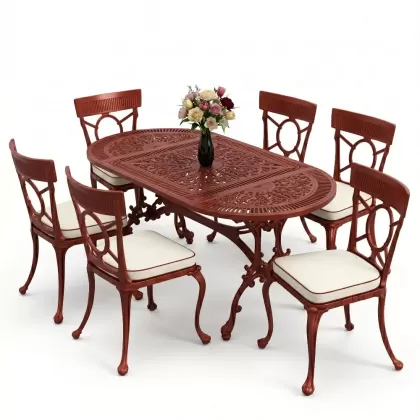 6 kişilik alüminyum döküm masa sandalye takımı ferforje masa takımı Renk Kiremit Kırmızısı