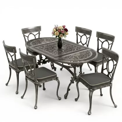 6 kişilik alüminyum döküm masa sandalye takımı ferforje masa takımı Renk Kiremit Gümüş Silver