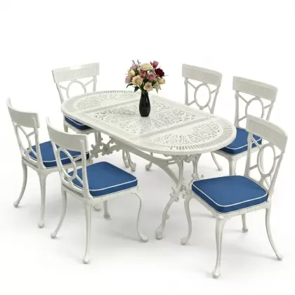 6 kişilik alüminyum döküm masa sandalye takımı ferforje masa takımı Renk Beyaz
