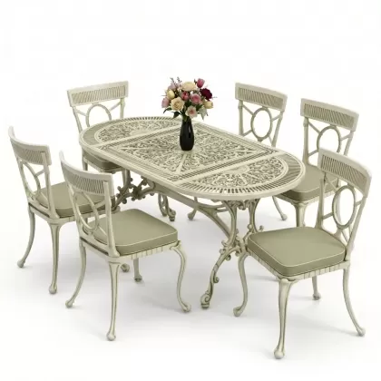 6 kişilik alüminyum döküm masa sandalye takımı ferforje masa takımı Renk Yeşil Patina