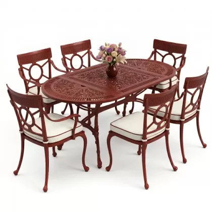 6 kişilik alüminyum döküm masa sandalye takımı ferforje masa takımı Renk Kiremit Kırmızısı