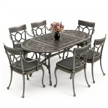 6 kişilik alüminyum döküm masa sandalye takımı ferforje masa takımı Renk Kiremit Gümüş Silver