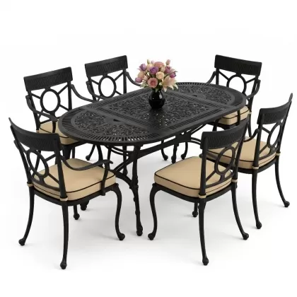 6 kişilik alüminyum döküm masa sandalye takımı ferforje masa takımı Renk Beyaz