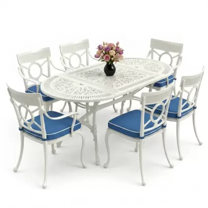 6 kişilik alüminyum döküm masa sandalye takımı ferforje masa takımı Renk Beyaz