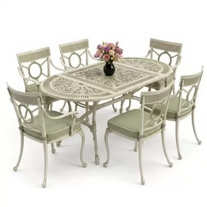 6 kişilik alüminyum döküm masa sandalye takımı ferforje masa takımı Renk Yeşil Patina