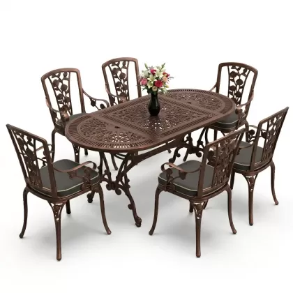 6 kişilik alüminyum döküm masa sandalye takımı ferforje masa takımı Renk Bakır Eskitme