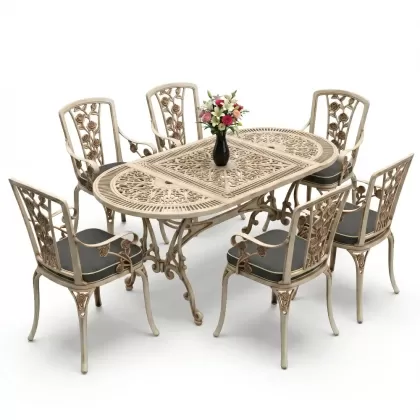 6 kişilik alüminyum döküm masa sandalye takımı ferforje masa takımı Renk Beyaz Eskitme