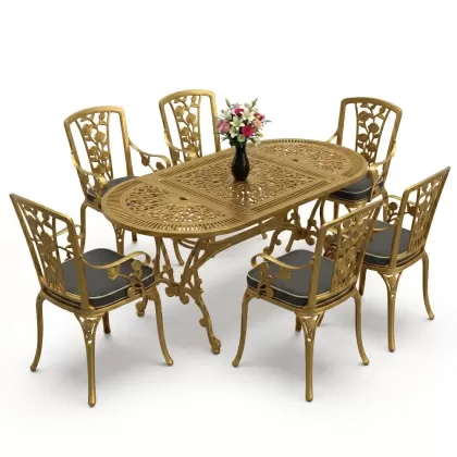 6 kişilik alüminyum döküm masa sandalye takımı ferforje masa takımı Renk Gold Altın