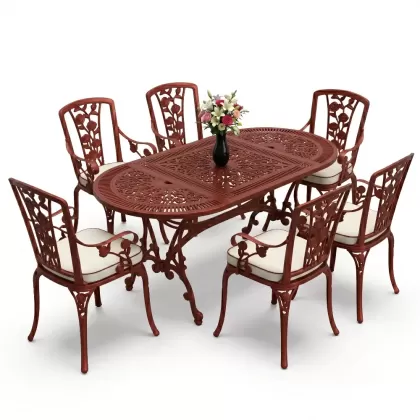 6 kişilik alüminyum döküm masa sandalye takımı ferforje masa takımı Renk Kiremit Kırmızısı