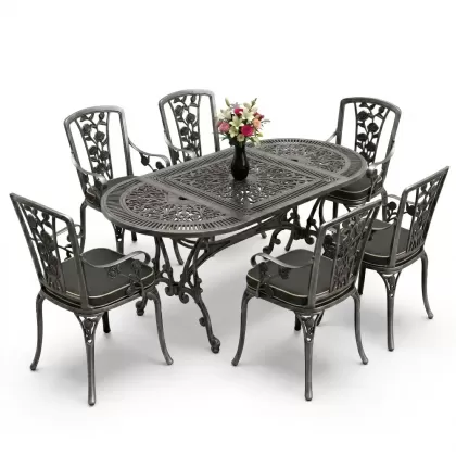 6 kişilik alüminyum döküm masa sandalye takımı ferforje masa takımı Renk Kiremit Gümüş Silver