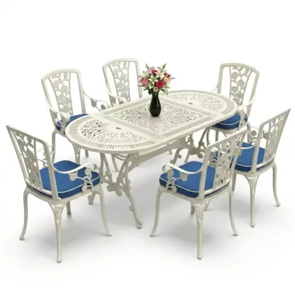 6 kişilik alüminyum döküm masa sandalye takımı ferforje masa takımı Renk Beyaz