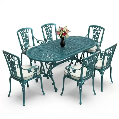 6 kişilik alüminyum döküm masa sandalye takımı ferforje masa takımı Renk Turkuaz