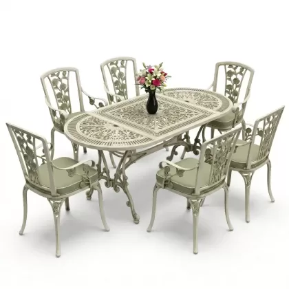 6 kişilik alüminyum döküm masa sandalye takımı ferforje masa takımı Renk Yeşil Patina