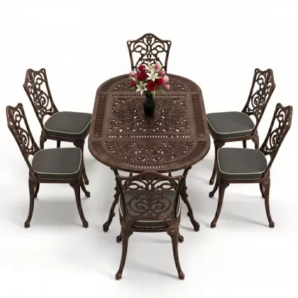 6 kişilik alüminyum döküm masa sandalye takımı ferforje masa takımı Renk Bakır Eskitme