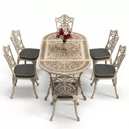 6 kişilik alüminyum döküm masa sandalye takımı ferforje masa takımı Renk Beyaz Eskitme
