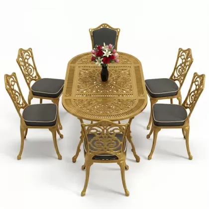 6 kişilik alüminyum döküm masa sandalye takımı ferforje masa takımı Renk Gold Altın