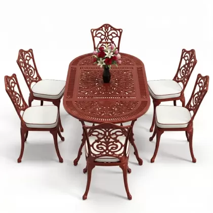 6 kişilik alüminyum döküm masa sandalye takımı ferforje masa takımı Renk Kiremit Kırmızısı