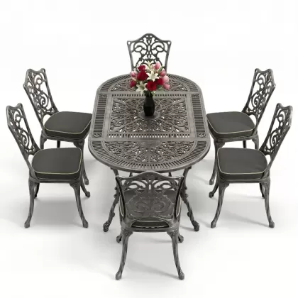 6 kişilik alüminyum döküm masa sandalye takımı ferforje masa takımı Renk Kiremit Gümüş Silver
