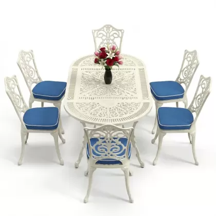 6 kişilik alüminyum döküm masa sandalye takımı ferforje masa takımı Renk Beyaz
