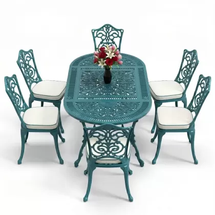 6 kişilik alüminyum döküm masa sandalye takımı ferforje masa takımı Renk Turkuaz