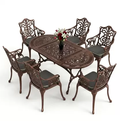 6 kişilik alüminyum döküm masa sandalye takımı ferforje masa takımı Renk Bakır Eskitme