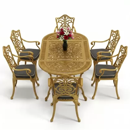 6 kişilik alüminyum döküm masa sandalye takımı ferforje masa takımı Renk Gold Altın