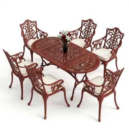 6 kişilik alüminyum döküm masa sandalye takımı ferforje masa takımı Renk Kiremit Kırmızısı
