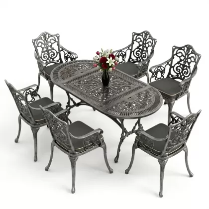 6 kişilik alüminyum döküm masa sandalye takımı ferforje masa takımı Renk Kiremit Gümüş Silver