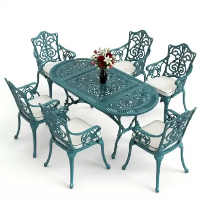 6 kişilik alüminyum döküm masa sandalye takımı ferforje masa takımı Renk Turkuaz