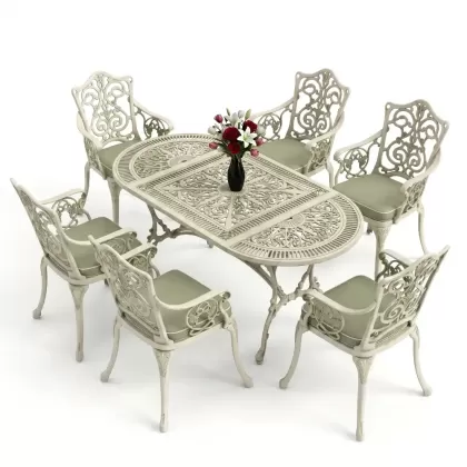 6 kişilik alüminyum döküm masa sandalye takımı ferforje masa takımı Renk Yeşil Patina