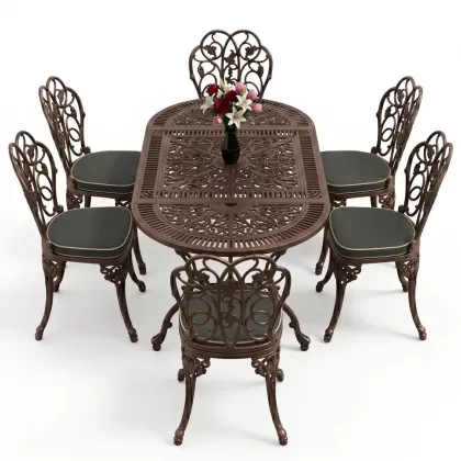 6 kişilik alüminyum döküm masa sandalye takımı ferforje masa takımı Renk Bakır Eskitme