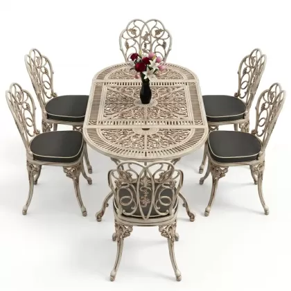 6 kişilik alüminyum döküm masa sandalye takımı ferforje masa takımı Renk Beyaz Eskitme