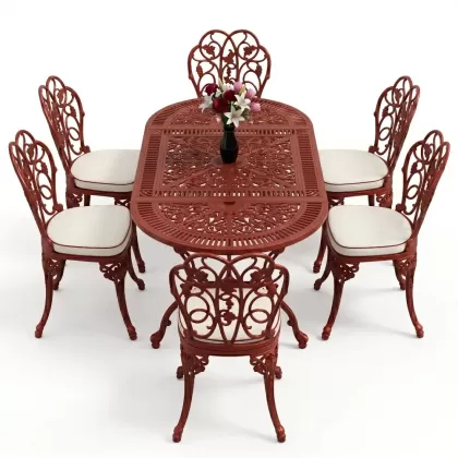6 kişilik alüminyum döküm masa sandalye takımı ferforje masa takımı Renk Kiremit Kırmızısı