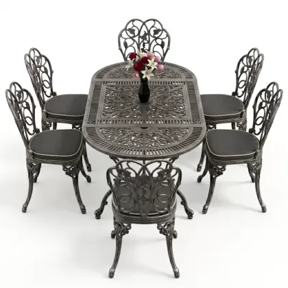 6 kişilik alüminyum döküm masa sandalye takımı ferforje masa takımı Renk Kiremit Gümüş Silver