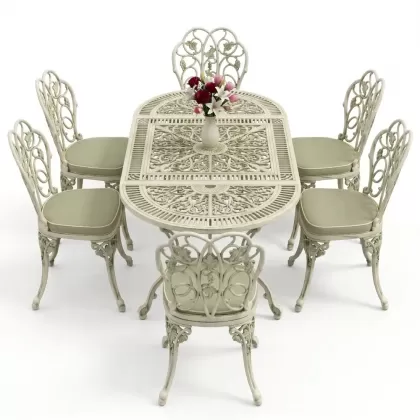6 kişilik alüminyum döküm masa sandalye takımı ferforje masa takımı Renk Yeşil Patina