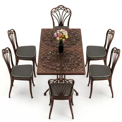 6 kişilik alüminyum döküm masa sandalye takımı ferforje masa takımı Renk Bakır Eskitme