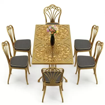 6 kişilik alüminyum döküm masa sandalye takımı ferforje masa takımı Renk Gold Altın