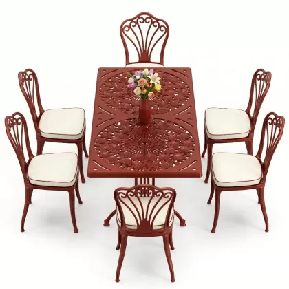 6 kişilik alüminyum döküm masa sandalye takımı ferforje masa takımı Renk Kiremit Kırmızısı