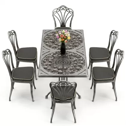 6 kişilik alüminyum döküm masa sandalye takımı ferforje masa takımı Renk Kiremit Gümüş Silver